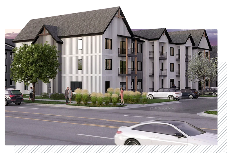 Rendering of a residential apartment complex development on the Front Range.