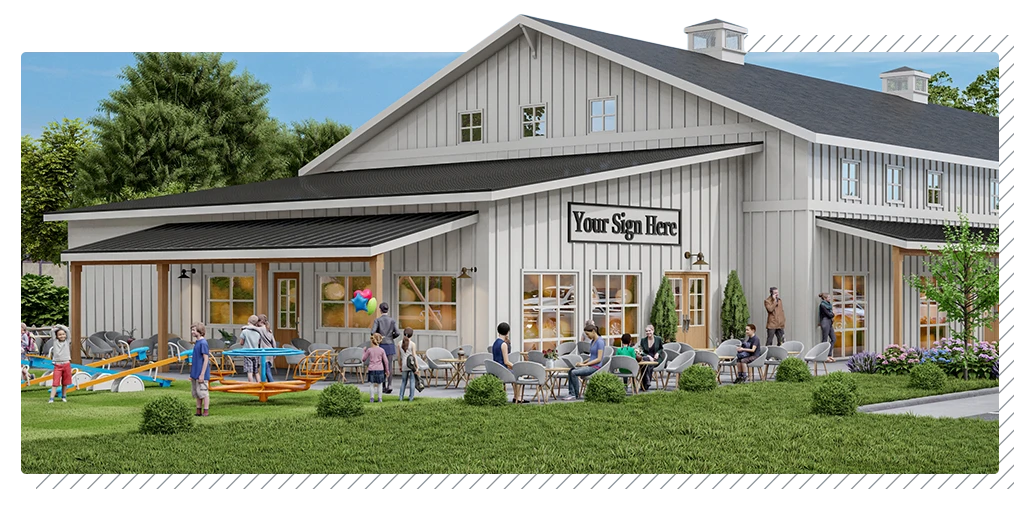 Rendering of a commercial investment pre-visualization plan of a shopping center