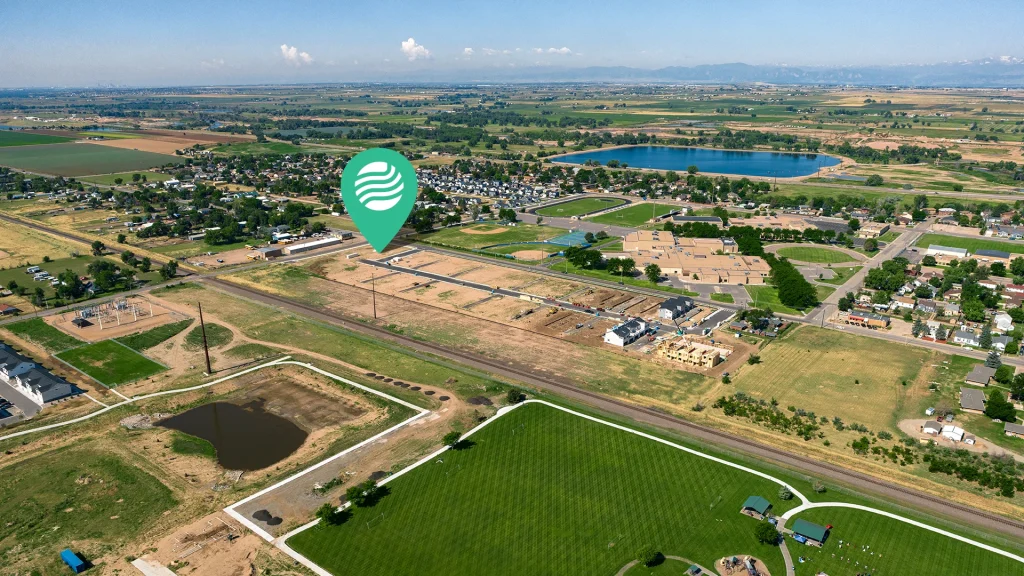 Aerial photo of the development parcel in Fort Lupton, Colorado