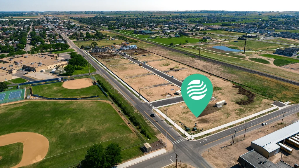 Aerial photo of the development parcel in Fort Lupton, Colorado