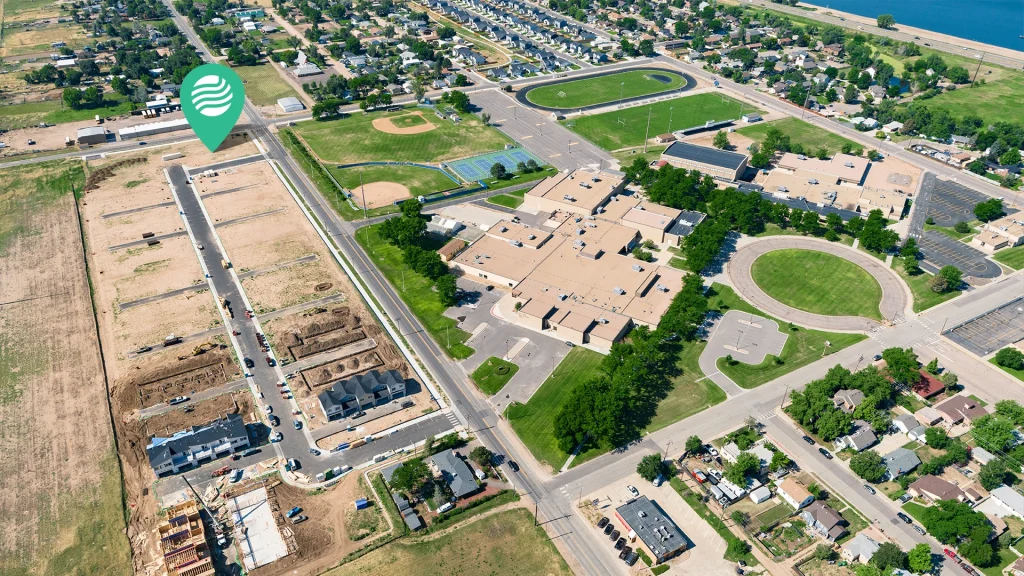 Aerial photo of the development parcel in Fort Lupton, Colorado