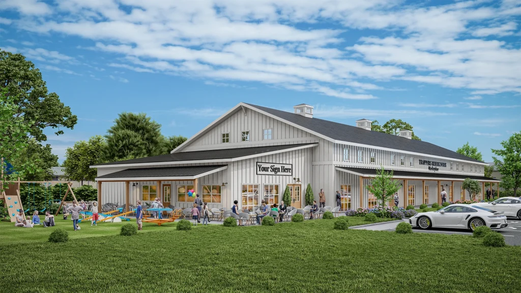 Exterior visualization rendering of the Trapper's Rendezvous planned for Fort Lupton, Colorado.