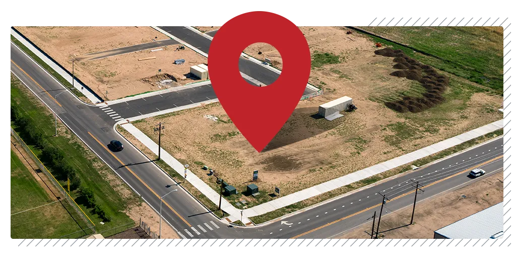 Aerial view of an investment land parcel holding